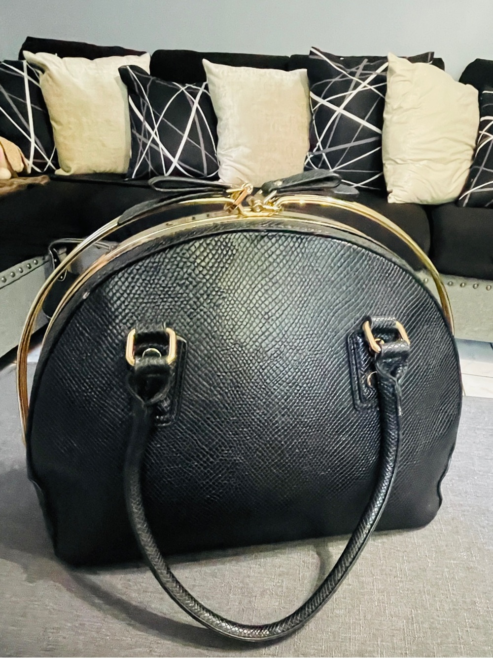 Elegant Black Dome Satchel with Gold Hardware